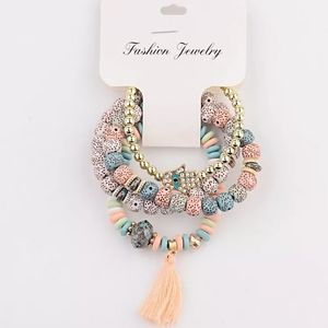 💥ONLY 1 Salmon Fringe Tassel Boho Fashion Bracelet Set!